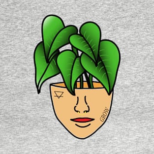 Tropical House Plant Person with Face Tattoos and Septum Piercing, Tanned Skin T-Shirt